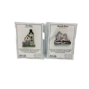 vintage set of 2 shelias collection historic donnelly house, the abbey lapel pin
